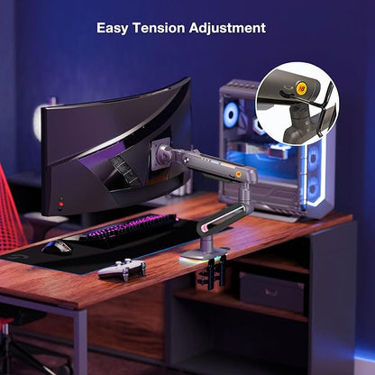 RGB Gaming Monitor-arm for Flat/Ultrawide/Curved Monitors 32 to 60 inch, Heavy Duty Stand Load up to 20 kg, VESA 75/100 mm Monitor-Mount F6-G