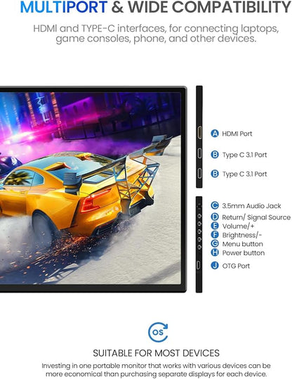 UPERFECT 24.5" Portable Gaming Monitor, 2K QHD 2560×1440, 165Hz USB-C, 144Hz HDMI, 1ms, FreeSync HDR IPS, Dual Speakers, VESA Mount, Adjustable Stand, Travel Second Screen for Laptop/MacBook/Switch