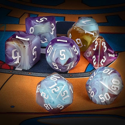 QMAY DND Dice Set -D&D Polyhedral Dice (7pcs) for Dungeons and Dragons (Water Blue and Purple)