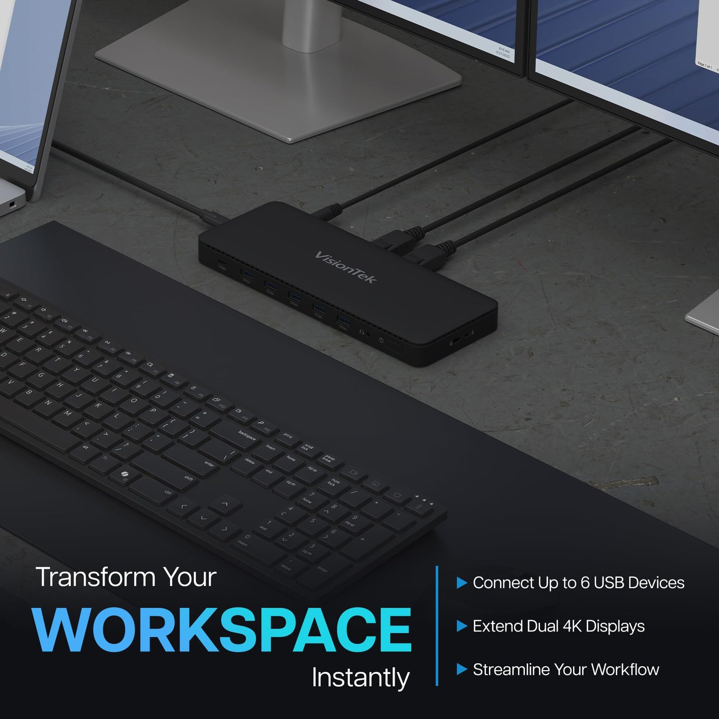 VisionTek VT4600DL Universal Dual Monitor Docking Station USB-C/USB-A