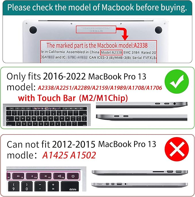 Teryeefi Compatible with M2 M1 MacBook Pro 13 inch Case Touch Bar A2338 A2251 A2289 A2159 A1989 A1706 A1708 (Release 2016-2022),Protective Slim Cover+Keyboard Cover-Colorful Peonies