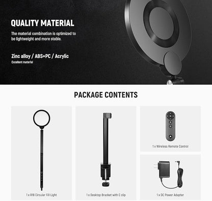 NEEWER Basics 18W 7" Desk Ring Light with Stand, Lighting for Video Conference Streaming Recording Makeup Phone Selfie Computer Laptop Zoom, Full Screen LED Circle Ringlight with Arm & C Clamp, R18