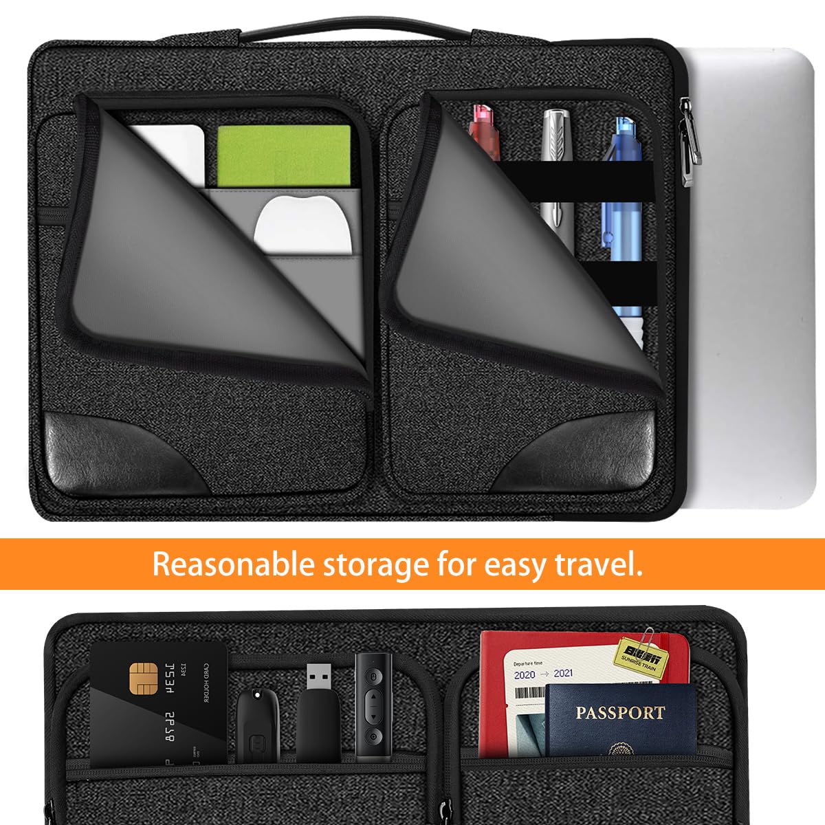 Hseok Laptop Case 15 15.6 16 inch Sleeve with Handle and Hidden Straps,Compatible with MacBook Neo 16",MacBook Pro Air 16" 15", 360°Protective PC Briefcase with 4 Pockets for Accessories,Carbon