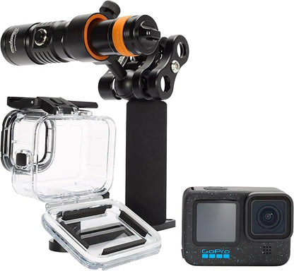 GoPro HERO12 Waterproof Action Camera Dive Kit with 5.3K60 UHD Video, 27MP HDR Photos - Bundle with Protective Housing, Video Light Pack, Camera Tray, Double Clip, 64GB microSD Card