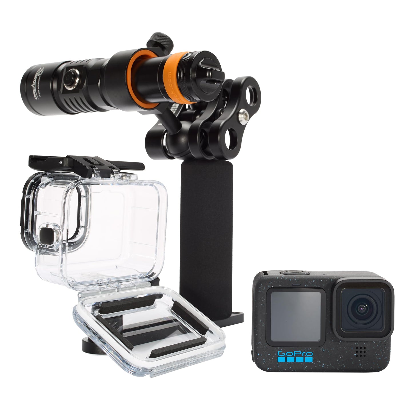 GoPro HERO12 Waterproof Action Camera Dive Kit with 5.3K60 UHD Video, 27MP HDR Photos - Bundle with Protective Housing, Video Light Pack, Camera Tray, Double Clip, 64GB microSD Card