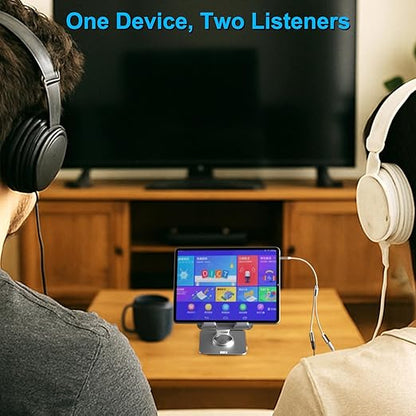3.5mm TRRS Splitter for 2 Headphones 1FT 2-Pack, Audio & Mic, 3.5 mm Aux Jack Cable 1 in 2 out, Dual 1/8" Stereo Female Adapter, Double Headset Split Y Cord 2 Way for Phone/Tablet/Laptop/PC/MP3, Gold