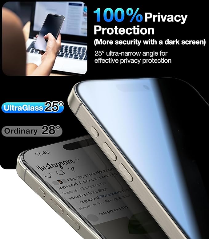 UltraGlass Ultra 9H+ Glass for iPhone 13 Pro Max Privacy Screen Protector [No.1 Military Grade Shatterproof & 100% Anti Spy] Glass Privacy Screen iPhone 13 Pro Max Tempered [Longest Durable],2 Pack