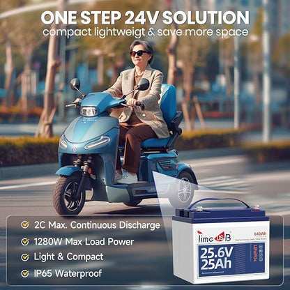 24V 25Ah LiFePO4 Battery, 2C High Discharge Rate Built-in 50A BMS 640Wh Lithium Battery, 1280W Continuous Load Power for Mobility Scooters, Electric Wheelchairs, Farm Equipment, etc