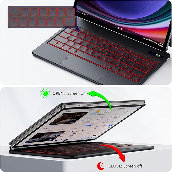Magnetic Keyboard Case for Samsung Galaxy Tab S10 Lite/S10 FE/S9 FE 5G 10.9", S11/S9 11",Wireless Backlit Keyboard Case Floating Cantilever Stand Multi-Touch Trackpad with S Pen Slot,LED Display