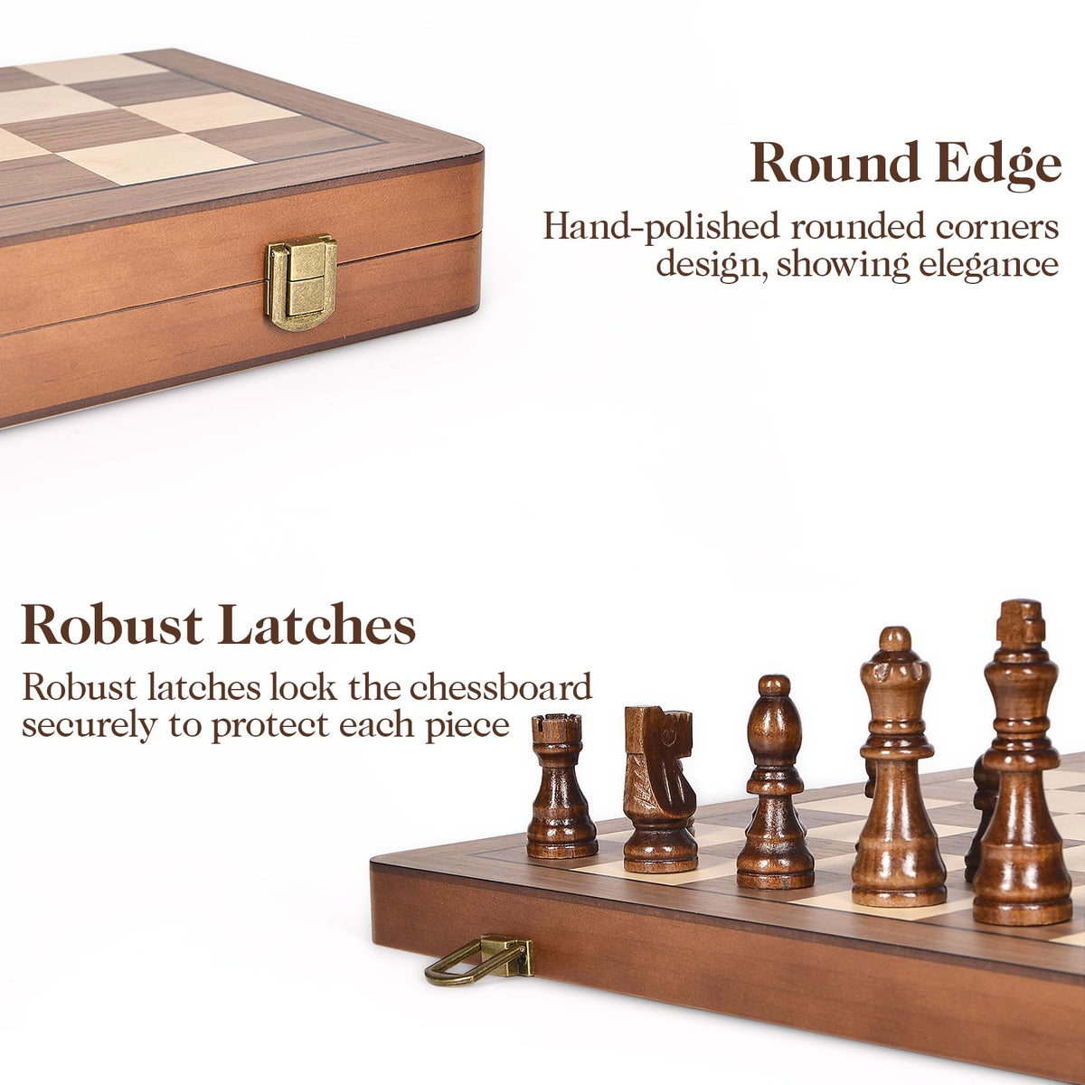 ELONGDI 15" Wooden Chess Set with Magnetic Pieces - Extra Queens - Folding Chessboard Portable Travel Tournament Chess Board Games for Adults Kids
