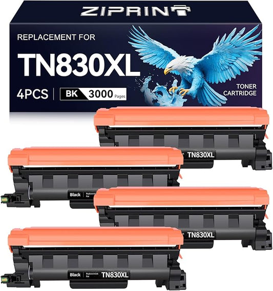 TN830XL Toner Compatible with Brother TN830 HL-L2460DW HL-l2405W, 4-Pack