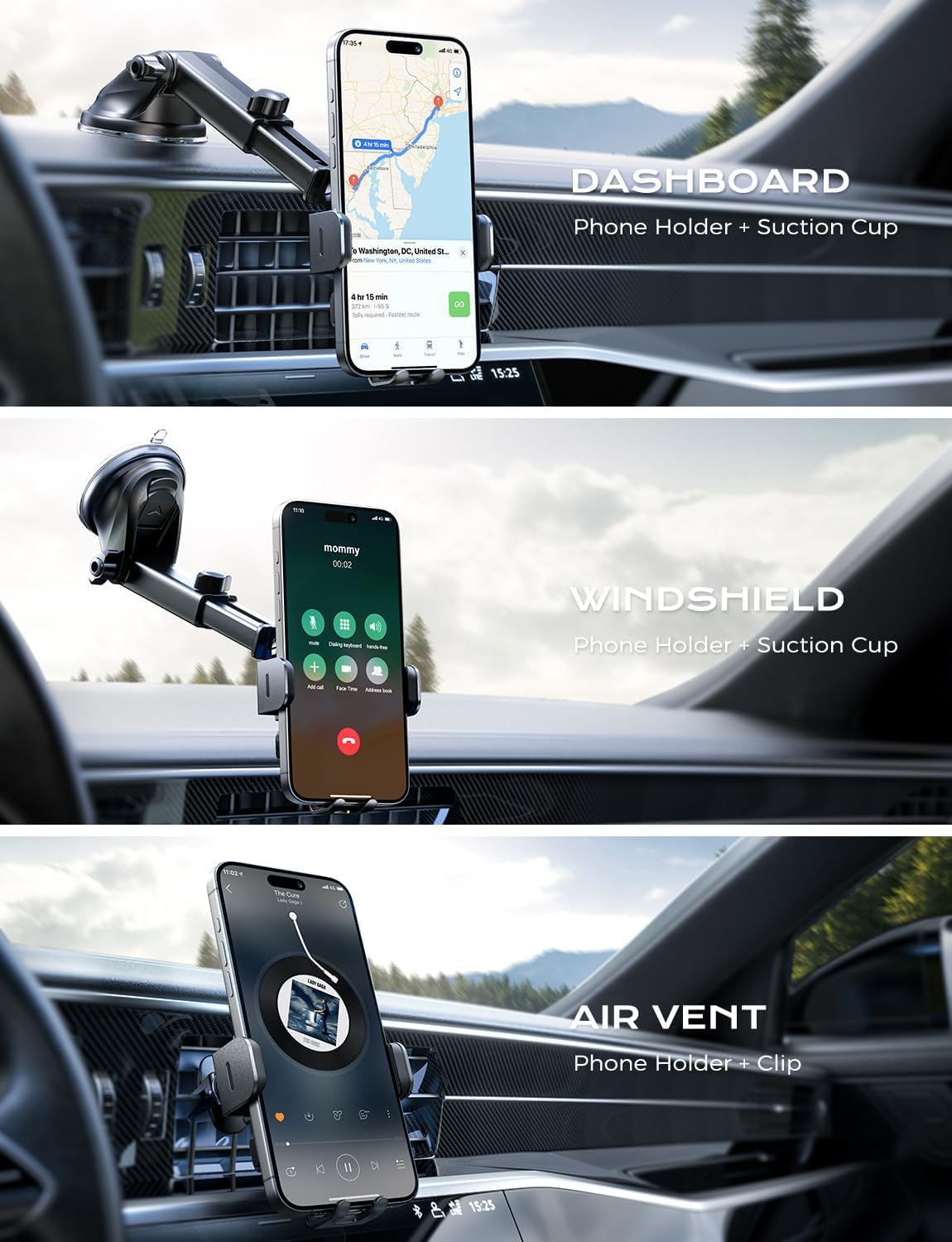 CHGeek Wireless Car Charger, 15W Fast Charging Auto Clamping Phone Holders for Your Car Phone Mount fit for iPhone 17 16 15 14 13 12 Pro Max 11 XR XS, for Samsung Galaxy S25 Ultra S24 S23, Black