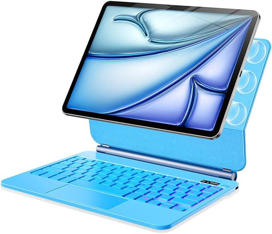Keyboard Case for iPad Air 13 inch,iPad Pro 12.9 inch (3/4/5/6th Gen),Easy-Set Floating Cantilever Stand Magic Magnetic Backlit - Multi-Touch Trackpad Keyboard Case for iPad (Light Blue)