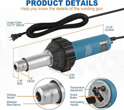 Iglobalbuy 1600W Hot Air Plastic Welder Kit - Vinyl PVC TPO Welding Torch with Various Nozzles & Carrying Case