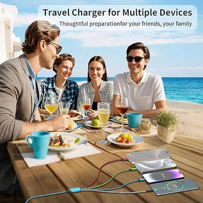 Travel Dual Type-C 4 in 1 Charging Cable, USB C Multi Charging Cable Multi Charging Cable for Multiple Devices, Phone Charging Cable Adapter 2 USB-C/IP/Micro Port for Phones Tablets Galaxy PS & More