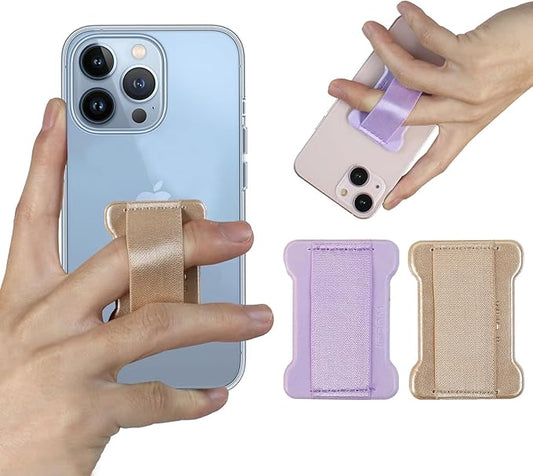 WUOJI Universal Phone Grip for Smartphones - Phone Holder for Hand for Back of Phone - Wireless Charging Compatible (Purple Gold) - 2PC