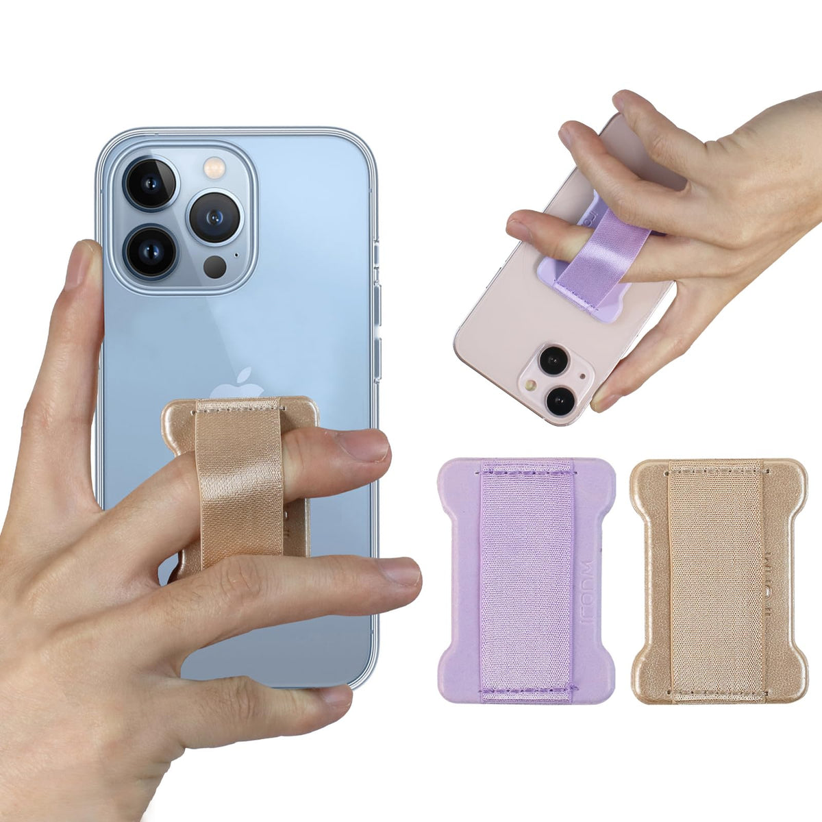 WOJI Cell Phone Finger Grip Strap Holder for Hand, Phone Strap, Phone Holder for Hand - Small, New Slim Finger Loop Selfie Grip Compatible with Most Smartphones (Black) - 2Pack