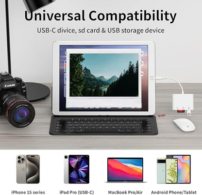 USB C SD Card Reader,3 in 1 USB C Memory Card Reader with Dual Slots and USB Port for iPhone 16 15 Pro Max 15 Plus/Mac/iPad Pro/MacBook Pro/Air/Mini Android Laptop More USBC Typec Devices-Plug & Play