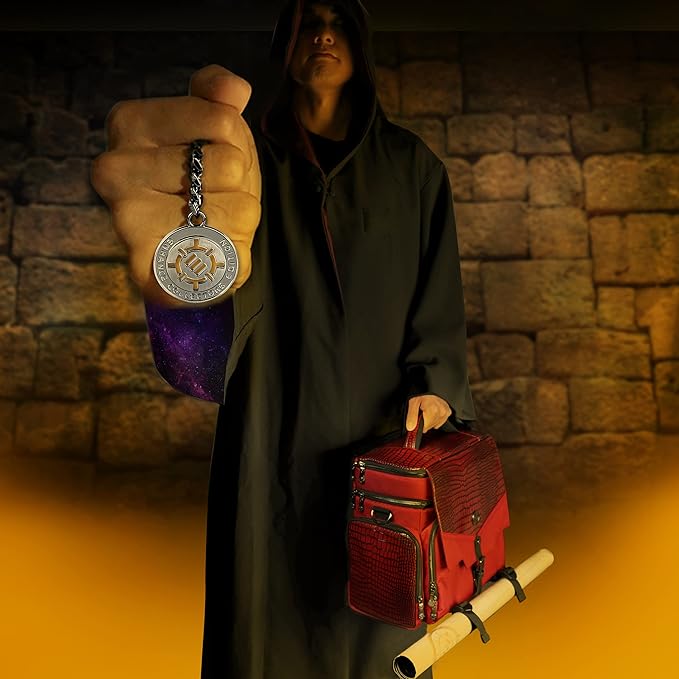 ENHANCE DND Bag - RPG Dungeons and Dragons Accessory Bag with Mini Storage, Mat Holder, Dice Pockets, Suitable for 4-8 Books, Red Dragon, Customizable