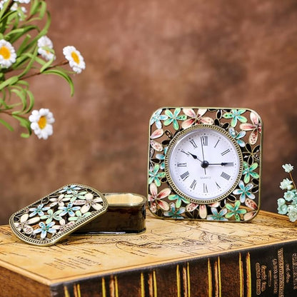 Decorative Mini Table Clock, Vintage Metal Silent Analog Quartz Battery Operated Table Top Clock for Living Room Decor Shelf