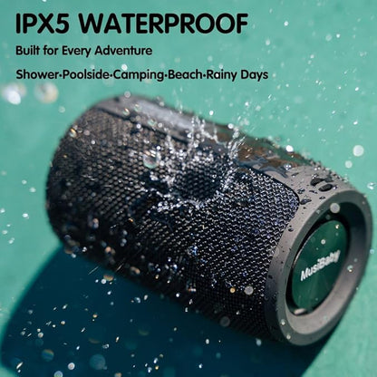 Bluetooth Speaker,MusiBaby M68 Small Portable Speaker:Speaker with BT5.3,Waterproof,Wireless,Bass,HD Sound,24H Playtime for Outdoor，Beach,Party,Stocking Stuffers,White Elephant Gifts(Blk)