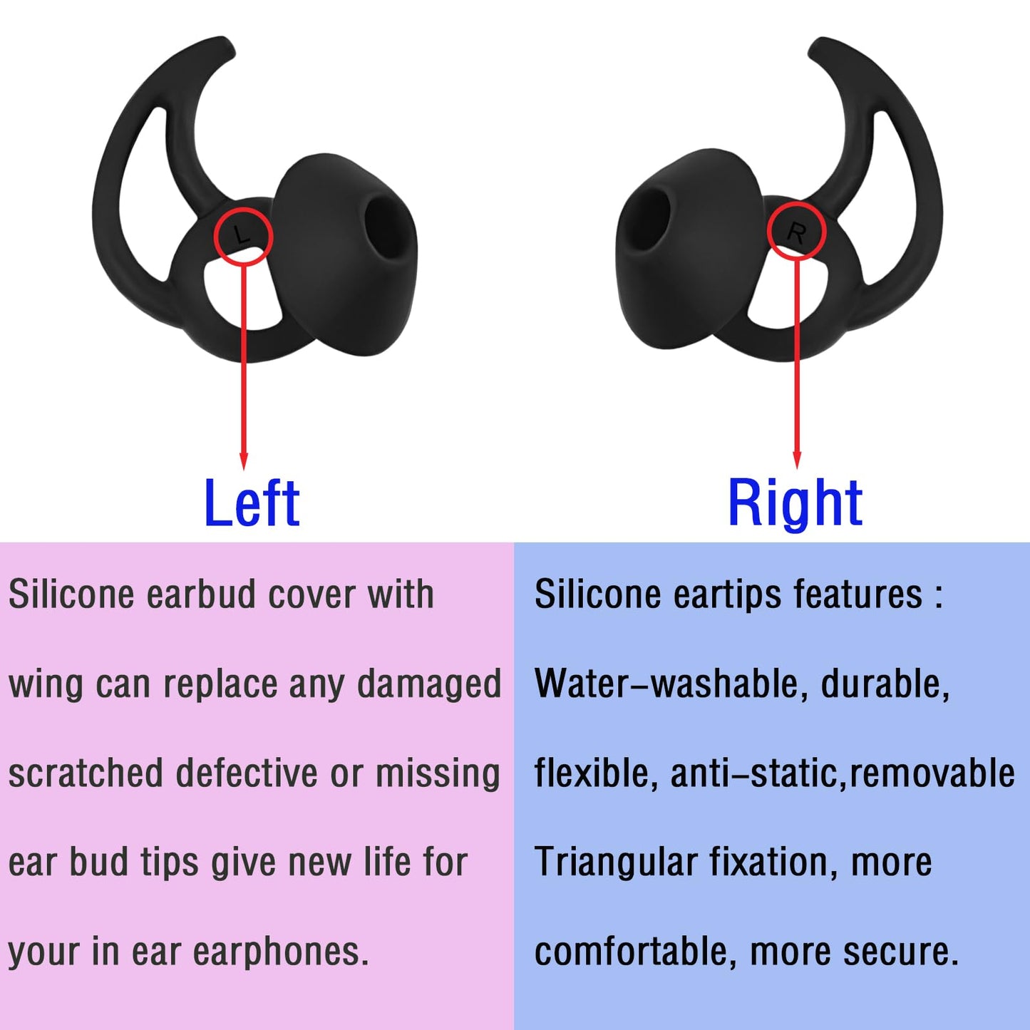WKYMY Earbud Replacement Tips Silicone Earbud Tips Ear Bud Covers Compatible with Bose Quietcomfort and Sport Headphone Ear Tips 3 Pairs S M L Black
