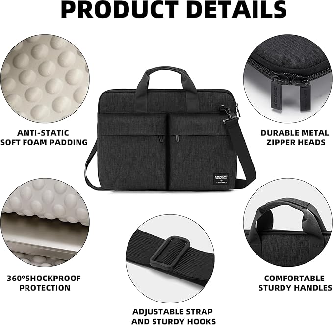 KINGSLONG 17-17.3 inch Slim Laptop Bag, Computer Carrying Case with Shoulder Strap, Notebook Handbag Cover for Men Women Fits Acer Asus Lenovo HP Toshiba Black