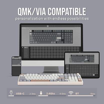 EPOMAKER Galaxy100 QMK/VIA Wireless Gaming Keyboard, Aluminum Shell, BT/2.4Ghz/USB-C, Pre-Lubed Hot-Swappable Linear Switches, NKRO, RGB Backlit (Creamy White, Marble White Switch)