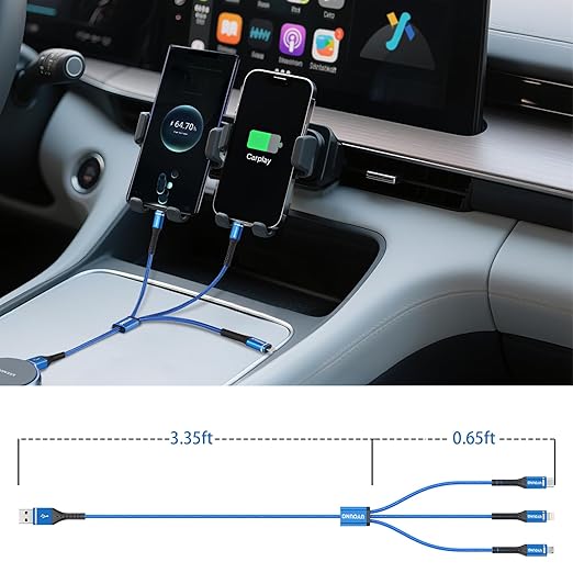 Multi Charging Cable 2Pack 4FT, 3 in 1 Charger Cable Braided Universal Phone Charging Cord with Lightning/Type C/Micro USB Ends, Multiple USB Cable for iPhone/Samsung/Google Cell Phones and More