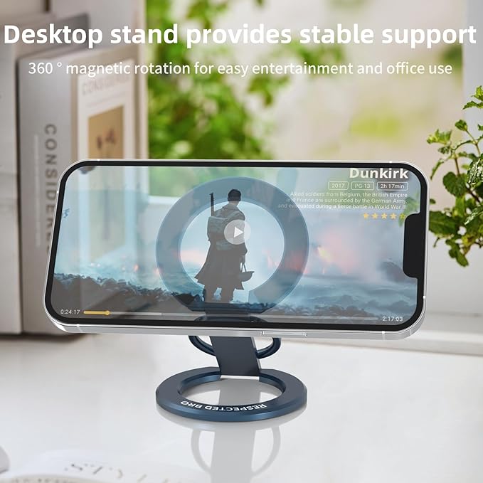 RESPECTED BRO-Magnetic-Phone-Ring-Holder with Dual Rings, Compatible with iPhone 16/15/14/13/12, Multifunctional Stand for Desk,Office,Gym,Kitchen & All Metal Surfaces, Finger Loop Grip (Dark Blue)