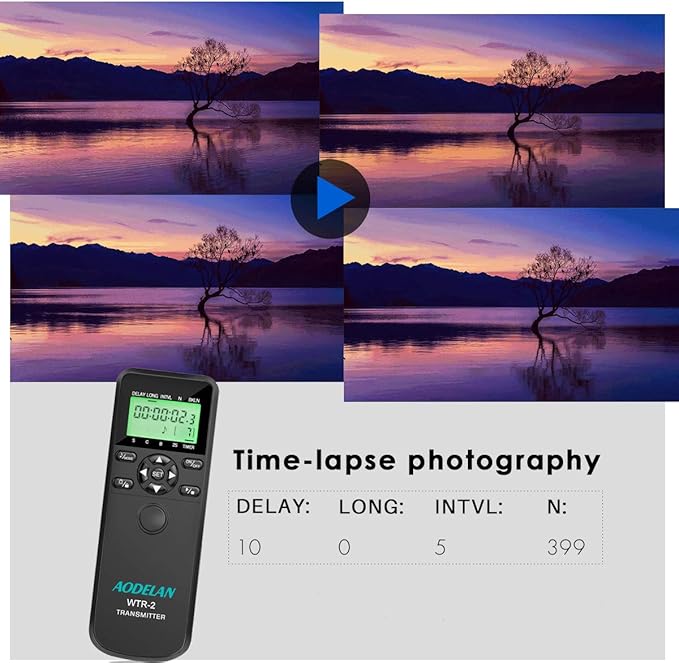 AODELAN Camera Wireless Shutter Release Timer Remote Control for Canon EOS R, RP, Rebel SL2, 250D, 750D, 90D, 80D, 77D, M6 Mark II, 5D Mark IV; Fujifilm X-T3, X-T100; for Olympus OM-D E-M1 Mark II
