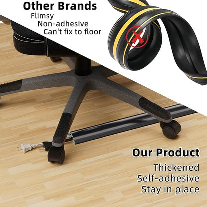 6ft Floor Cord Cover, Silicone Wire Hider, Hide Extension Cords, Protect Cords, Prevent Cable Trips, Heavy-Duty Adhesive-Backed Anti-Trip Cable Protector for Floor, Desk & Wall
