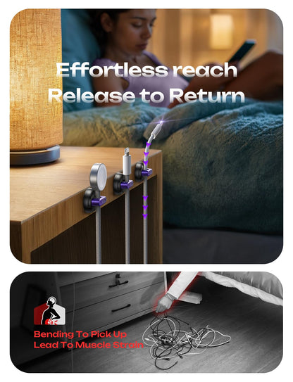 LISEN Magnetic Charging Cord Holder 8-Pack Charging Cord Organizer [1S Click-in], Easy Open Cable Holder with Strong Adhesive, Cable Management Clips Neatly for Nightstand, Desk, Home, Office, Purple