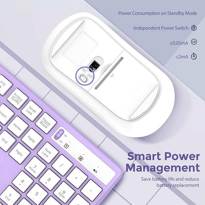 Wireless Keyboard and Mouse Combo, Lovaky 2.4G Full-Sized Ergonomic Keyboard Mouse, 3 DPI Adjustable Cordless USB Keyboard and Mouse, Quiet Click for Computer/Laptop/Windows/Mac (1 Pack, Purple)
