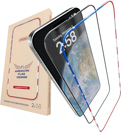 Screen Protector for iPhone 14 Pro Max - 2 Pack (USA Flag & Classic Black) Tempered Glass 9H Hardness, Full Coverage, Anti-Fingerprint Coating for iPhone 14 Pro Max Screen Protector