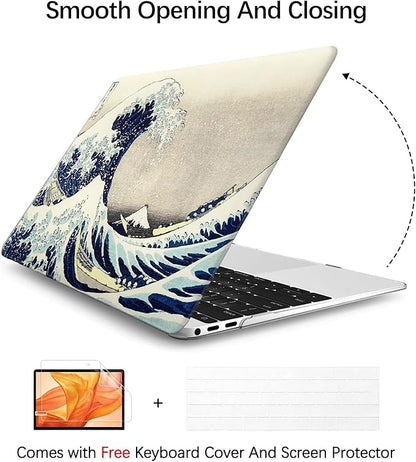 Berkin Arts for MacBook Pro 14 inch Cover A3401 A3185 A3112 A2992 A2918 A2779 A2442 with M4 M3 M2 M1 Chip(2021-2024 Release) Keyboard & Screen Cover Protector Ukiyo-e (The Great Wave by Hokusai)