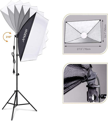 Andoer Studio Photography Light kit Softbox Lighting Set with 85W 2800K-5700K Bi-Color Temperature LED Light * 2 + 50x70cm Softbox * 2 + 2M Light Stand * 2 + Remote Control * 2 + Carry Bag * 1