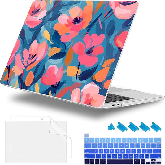 Lepeoac Case for MacBook Pro 13 inch Case M2 2022-2016 A2338 M1 A2251 A2289 A2159 A1989 A1708 A1706, Plastic Hard Shell + Keyboard Cover + Dust Plug, Flowers Print