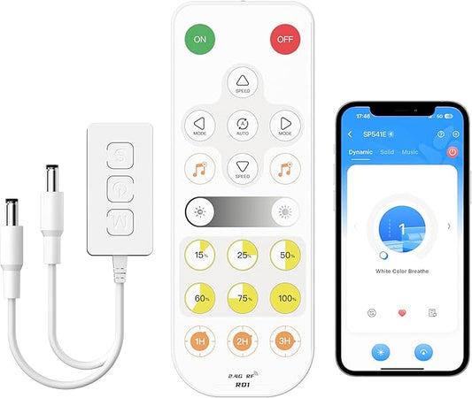 MIWISE LED Dimmer,Smart WiFi+Bluetooth Dimmable Controller with RF Remote,Work with Alexa/Google,Two Ports 5V/12V/24V for 3528/2835/5050/SMD COB Single Color LED Strip Lights,Timer/Memory Function