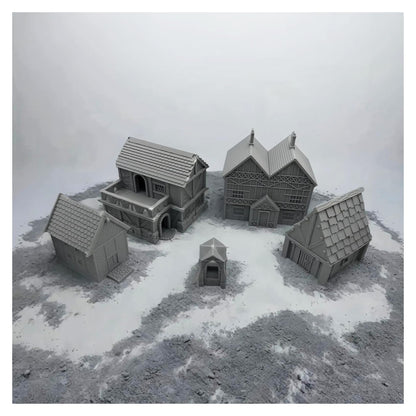 Paintable Tabletop Miniature Little Town Building Terrains - 18mm Scale Dioramas Building Set Scenery with Medieval Architecture Style by HAUTICO (HVillageHouses4-1)
