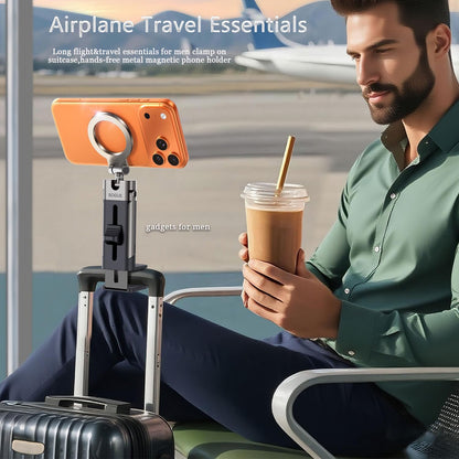 SOGUE Airplane Travel Essentials Men Phone Holder,Plane Phone Mount for MagSafe,Foldable Magnetic Phone Stand for Desk 360° Swivel Universal in Airplane Gadgets for iPhone 17