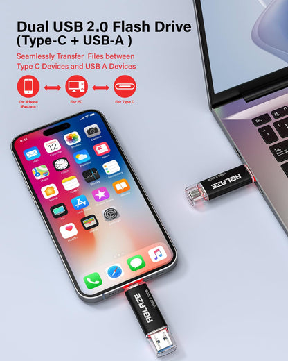 ABLAZE Type C Flash Drive 32GB 10 Pack, Dual USB 2.0+USB C Thumb Drives