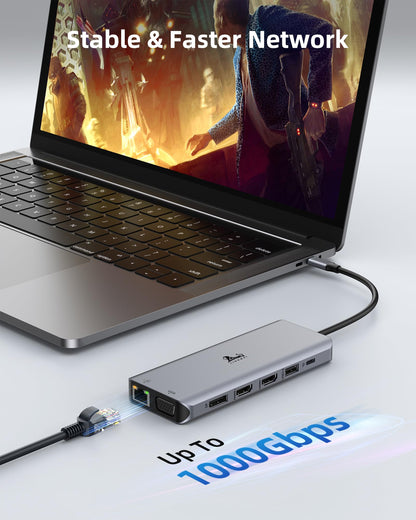 USB C Docking Station 4 Monitors, LIONWEI 13-in-1 USB C Hub for Laptop Mac