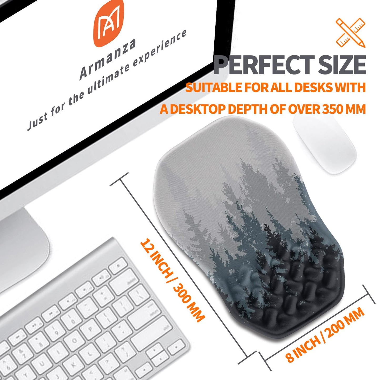 Armanza Ergonomic Slope Mouse Pad Wrist Support, Wrist Rest Mousepad for Carpal Tunnel Pain Relief with Massage Bulge and Slow Rebound Memory Foam (12x8 inch, Forest)