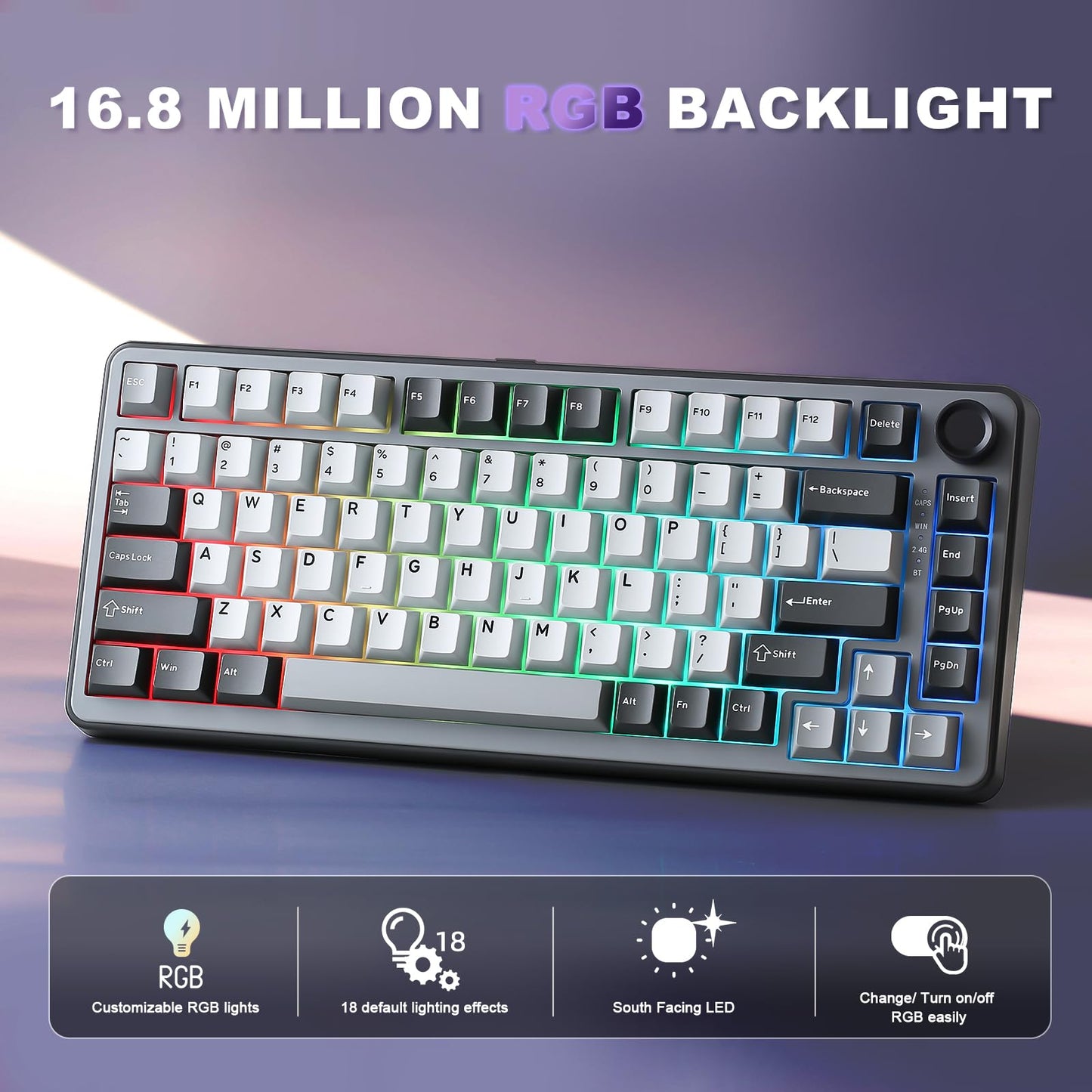 YUNZII B75 PRO 75% Wireless Mechanical Keyboard (Dark Grey,Cocoa V2)