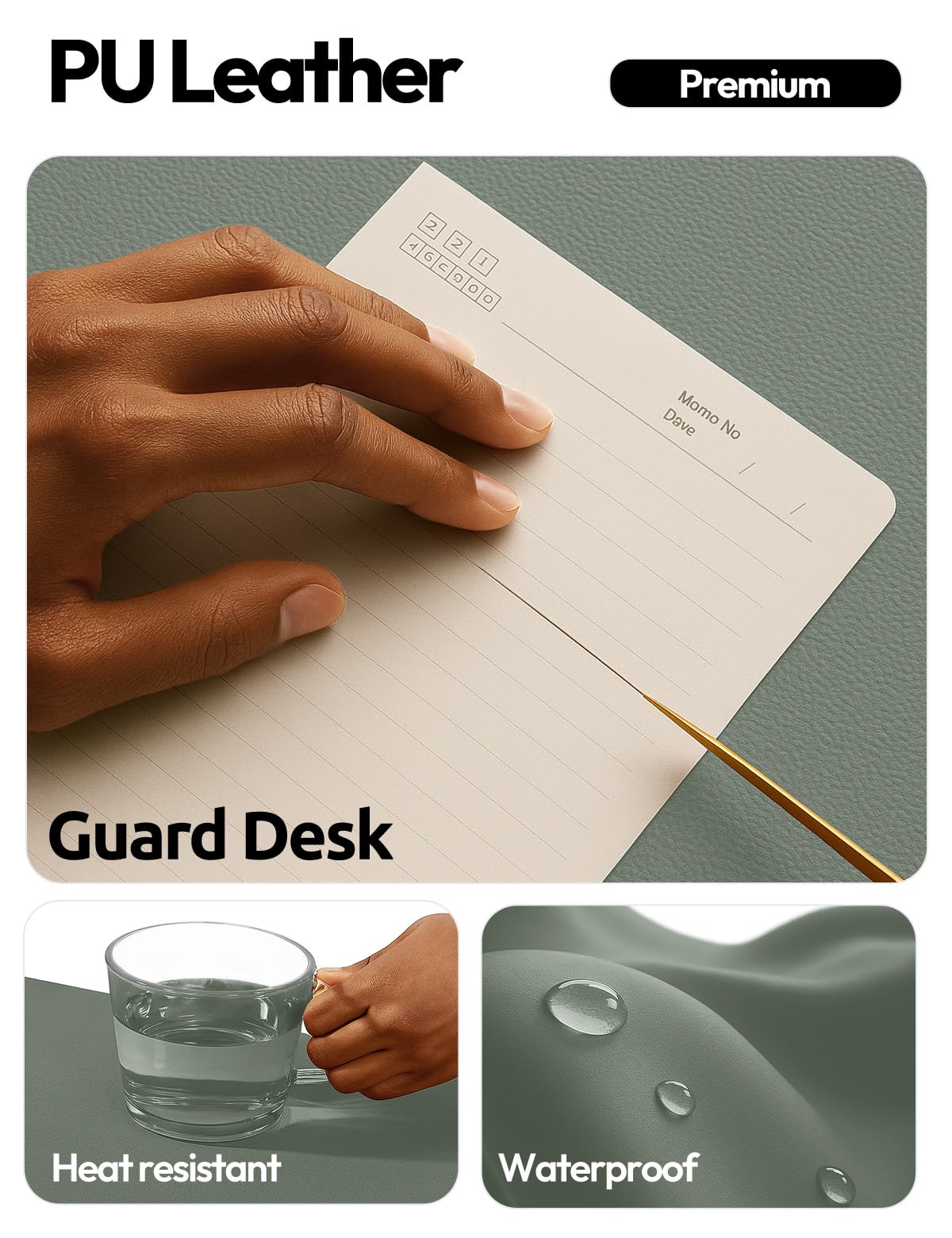 YSAGi Leather Desk Protector, Office Mat, Large Mouse Mat, Non-Slip PU Leather Blotter, Laptop Desk Pad, Waterproof Writing Pad for Office and Home (Dark Green, 35.4" x 17")