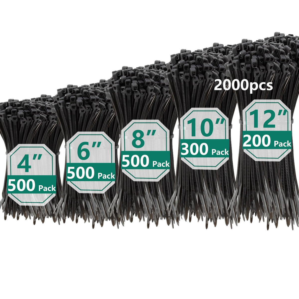 MasiStranth 800 PCS Black Zip Ties Assorted Sizes 8+12+14+18 Inch Self-locking Nylon Cable ties Heavy Duty Outdoor, UV Resistant Wire Straps for Home Office Garden Workshop Indoor Outdoor Fence