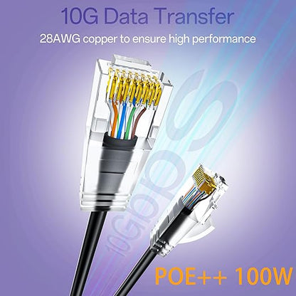 Cat6a Patch Cables 1ft (10 Pack) Slim, Cat6 Ethernet Patch Cable Pure Copper, Flexible Cat 6 Patch Cable 550MHZ 10G, Space-Saving Cat 6A Network Cables for Patch Panel, Black