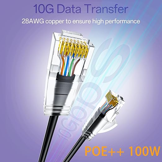 Cat6a Patch Cables 0.5ft (24 Pack) Slim, Cat6 Ethernet Patch Cable Pure Copper, Flexible Cat 6 Patch Cable 550MHZ 10G, Space-Saving Cat 6A Network Cables for Patch Panel, Black