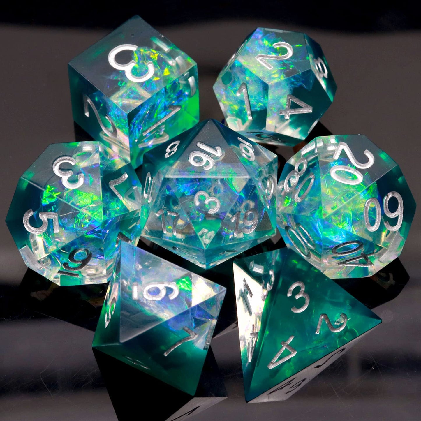 Haxtec Sharp Edge DND Dice Set, Iridecent Resin Polyhedral RPG Dice